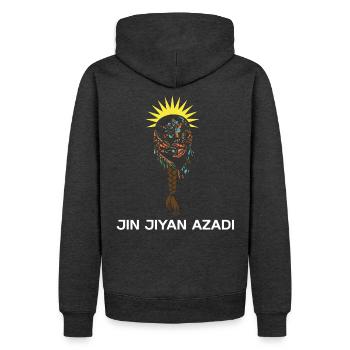Jin Jiyan Azadi - vie des femmes liberté - Sweat à capuche Premium bio Homme - anthracite chiné - Dos - Thijin (182cm)