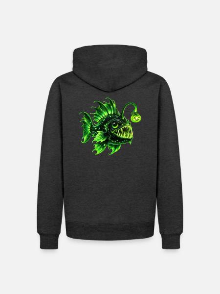 Grüner biolumineszenter Laternenfisch - Männer Premium Bio Hoodie - Anthrazit meliert
