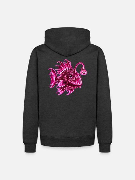 Rosa biolumineszente Laternenfisch - Männer Premium Bio Hoodie - Anthrazit meliert