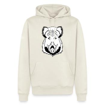 Tête de sanglier noir et blanc - Sweat à capuche Premium bio Homme - blanc cassé - Devant - Nico (187cm)