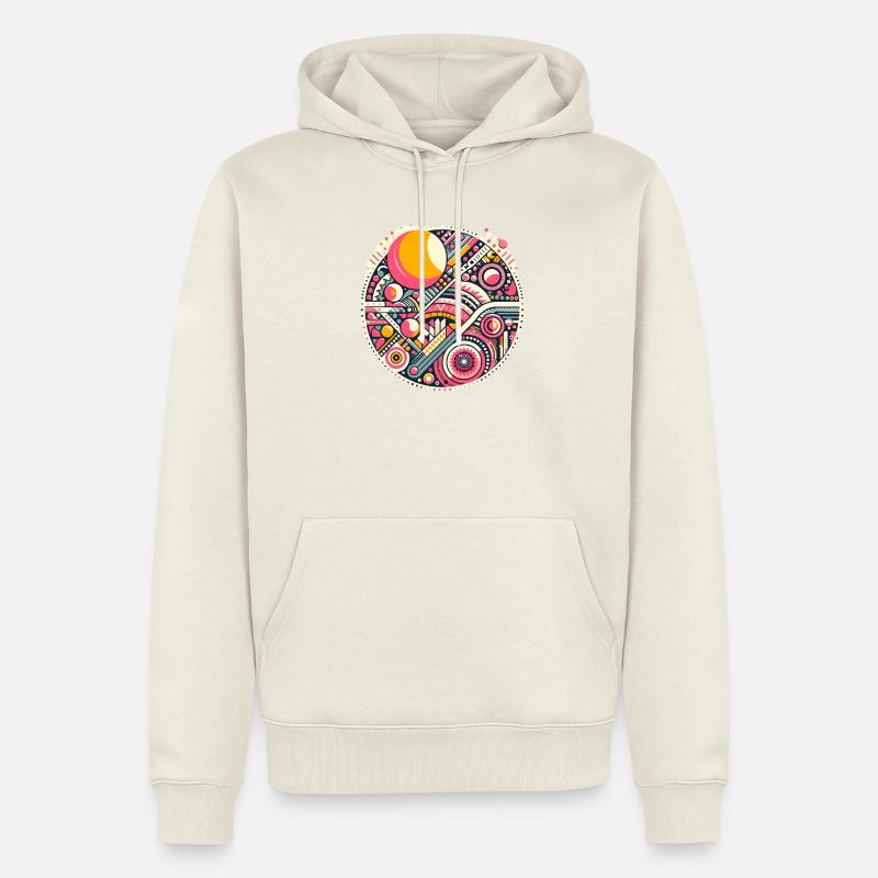 Neon Geometry — Orbit Bloom - Männer Premium Bio Hoodie - Naturweiß