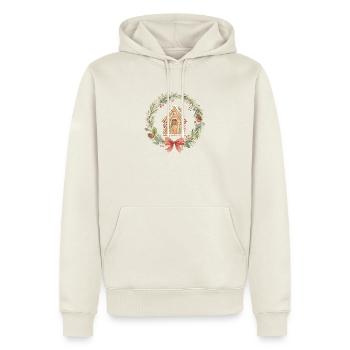 Lebkuchenhaus Weihnachtskranz - Männer Premium Bio Hoodie - Naturweiß - Vorne - Nico (187cm)