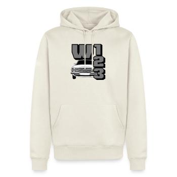 MB w123 , Youngtimer , Oldtimer , Kult Car (25) - Männer Premium Bio Hoodie - Naturweiß - Vorne - Nico (187cm)
