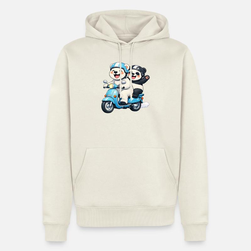 Orso Polare e Panda su uno scooter - Felpa con cappuccio ecologica premium da uomo - bianco naturale