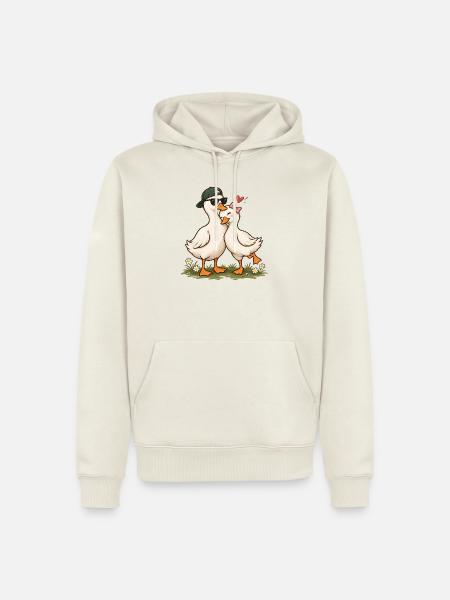 Süßes Entenpaar verliebt – passendes Partnerdesign – - Männer Premium Bio Hoodie - Naturweiß