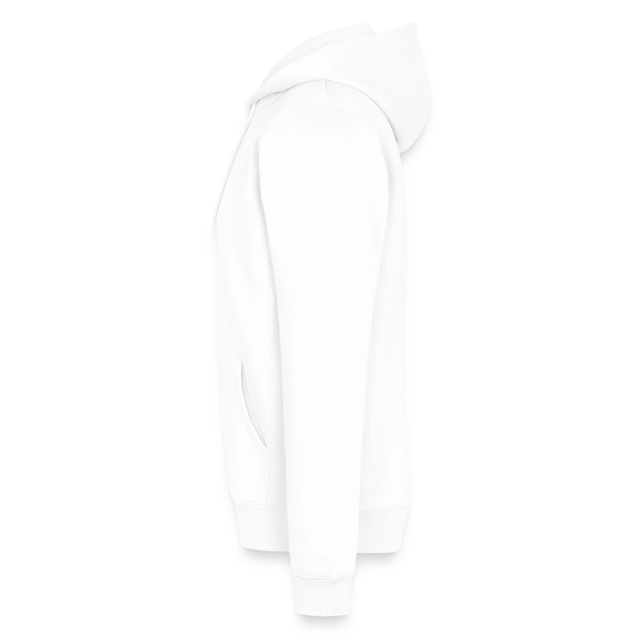 Kraken Island badge on a men’s premium organic hoodie, white, left