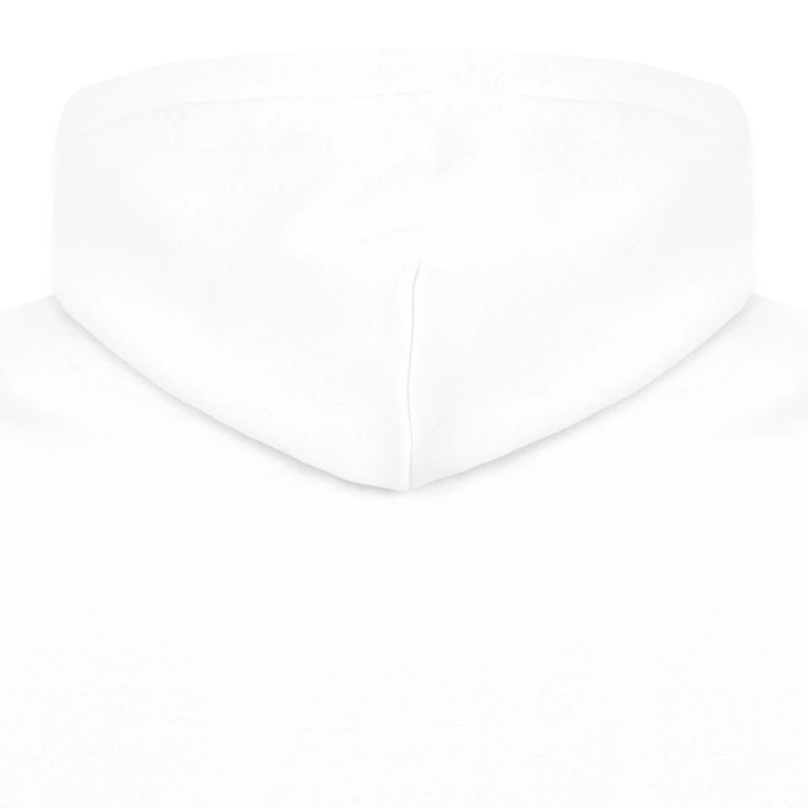 Hollow Peak badge on a men’s premium organic hoodie, white, hood front