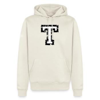 Buchstabe T (Used Look) zweifarbig Schwarz/Weiß - Männer Premium Bio Hoodie - Naturweiß - Vorne - Nico (187cm)