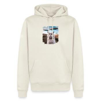 Funny British Shorthair Cat selfie with Alien UFOs - Men’s Premium Organic Hoodie - off white - Front - Nico (187cm)