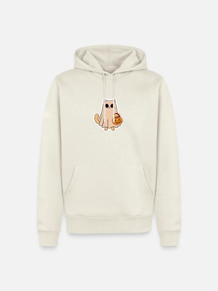 Katzengeist mit Halloweenkürbis - Männer Premium Bio Hoodie - Naturweiß