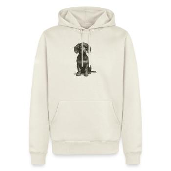 "Kleines Schlappohr" - Welpe Dackel - Männer Premium Bio Hoodie - Naturweiß - Vorne - Nico (187cm)