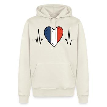 France Heartbeat Line Drapeau Français Love Design - Sweat à capuche Premium bio Homme - blanc cassé - Devant - Nico (187cm)