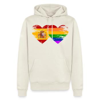 Spanien Regenbogen Flagge Herz used - Männer Premium Bio Hoodie - Naturweiß - Vorne - Nico (187cm)
