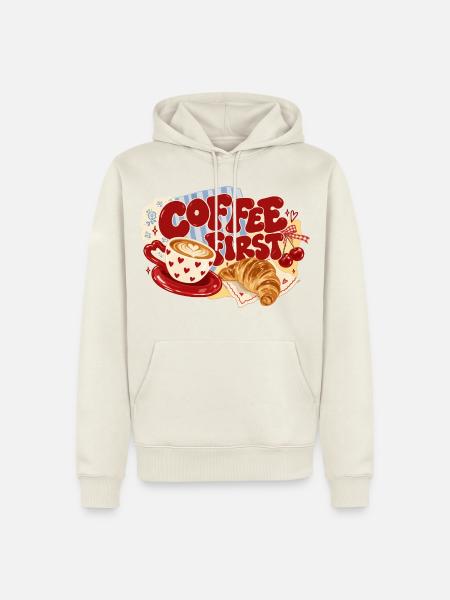 Coffee First Retro Breakfast - Männer Premium Bio Hoodie - Naturweiß