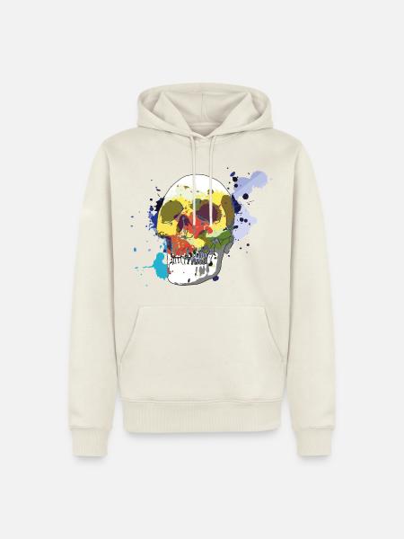 Farb-Splash-Schädel - Männer Premium Bio Hoodie - Naturweiß
