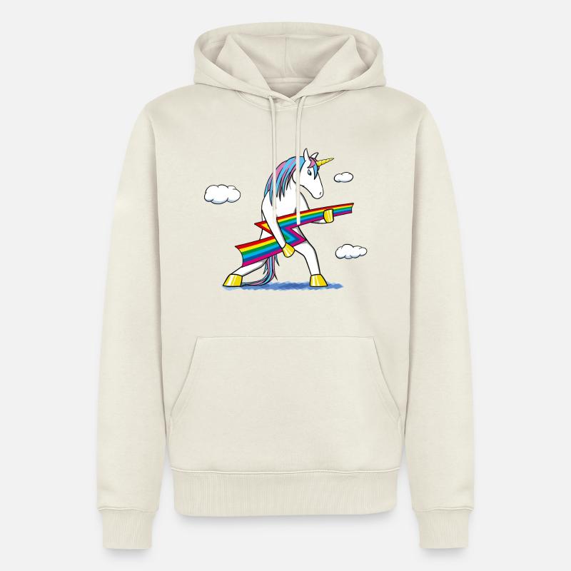 Rainbow Rock – Einhorn mit Regenbogenblitz - Männer Premium Bio Hoodie - Naturweiß