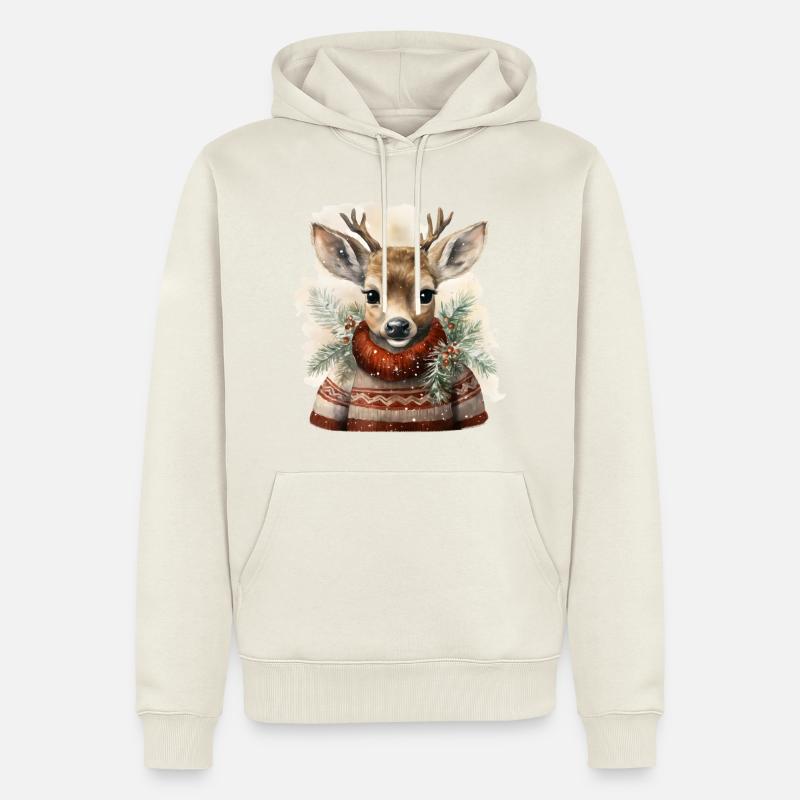 Cerf en pull d’hiver - Sweat à capuche Premium bio Homme - blanc cassé