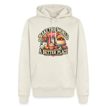 Bake The World A Better Place – Vintage - Männer Premium Bio Hoodie - Naturweiß - Vorne - Nico (187cm)