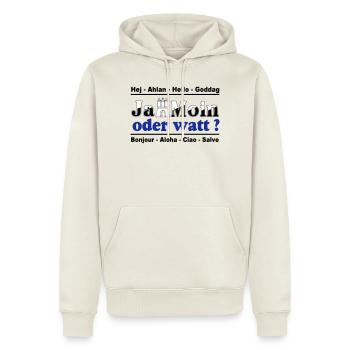 Hamburg , Tradition , Ja Moin oder watt (25) - Männer Premium Bio Hoodie - Naturweiß - Vorne - Nico (187cm)