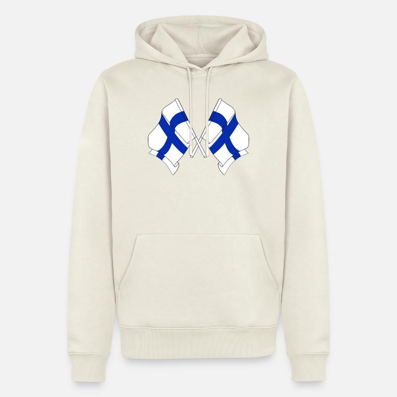 Deux drapeaux de la Finlande croisés - Sweat à capuche Premium bio Homme - blanc cassé