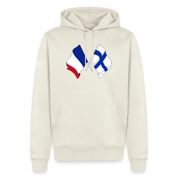 Deux drapeaux barrés du drapeau de la France Finlande - Sweat à capuche Premium bio Homme - blanc cassé - Devant - Nico (187cm)