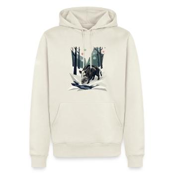 Wildschwein im Low-Poly-Winterwald - Männer Premium Bio Hoodie - Naturweiß - Vorne - Nico (187cm)