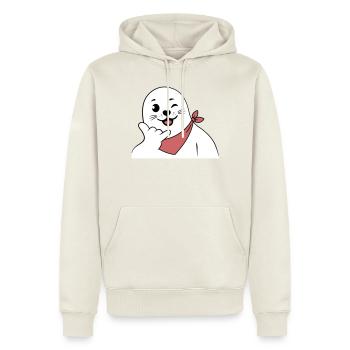 Phoque clignant de l’œil portant un bandana Signe shaka lancé - Sweat à capuche Premium bio Homme - blanc cassé - Devant - Nico (187cm)