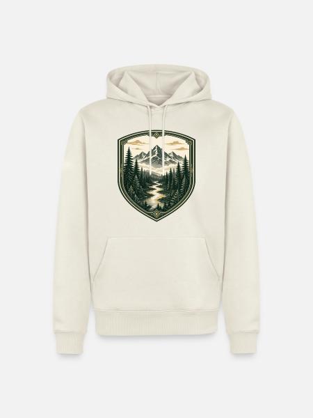 Waldberge Schild-Design - Männer Premium Bio Hoodie - Naturweiß