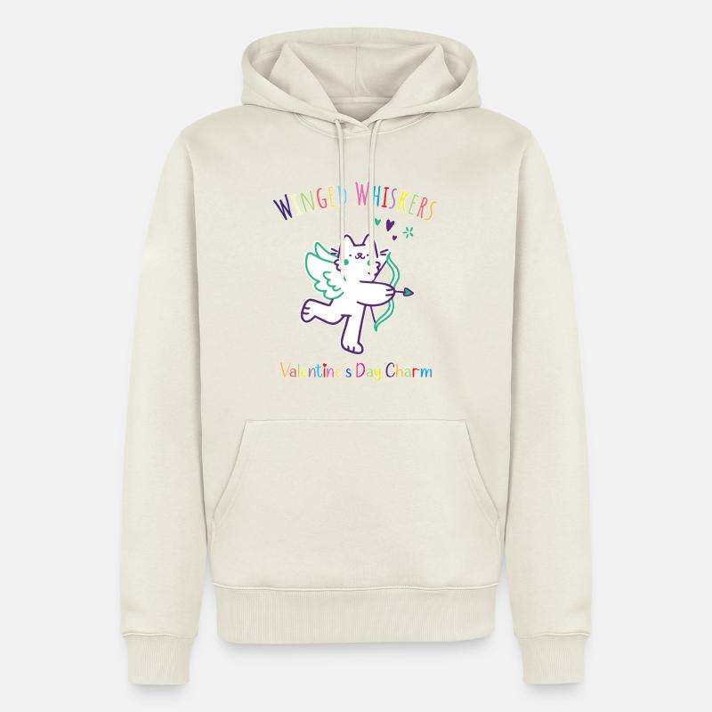 Moustaches ailées-Breloque de la Saint-Valentin - Sweat à capuche Premium bio Homme - blanc cassé