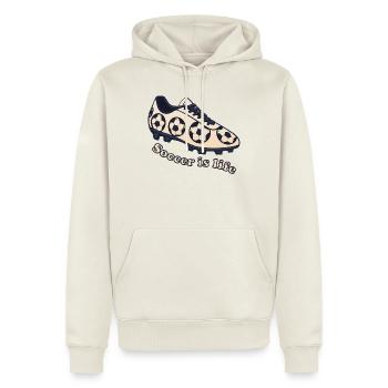 Fußball – Soccer ist Leben Design - Männer Premium Bio Hoodie - Naturweiß - Vorne - Nico (187cm)