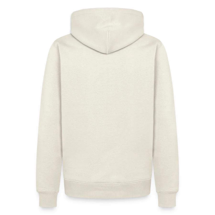 Salt Harbour badge on a men’s premium organic hoodie, off white, back