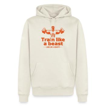 Entraînez-vous comme une bête - ressemblez à une beauté - Sweat à capuche Premium bio Homme - blanc cassé - Devant - Nico (187cm)