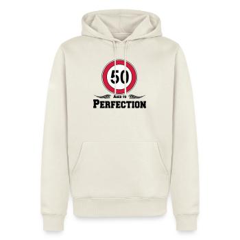 50.Geburtstag , 50 Aged to Perfection ..(25) - Männer Premium Bio Hoodie - Naturweiß - Vorne - Nico (187cm)