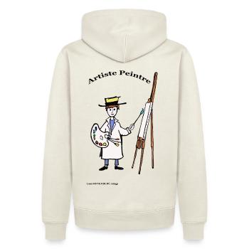 ARTISTE PEINTRE CREATION Louis RUNEMBERG © Adagp - Sweat à capuche Premium bio Homme - blanc cassé - Dos - Nico (187cm)
