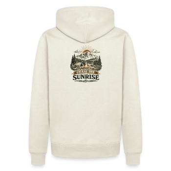 Chase the Sunrise | Camping Design - Männer Premium Bio Hoodie - Naturweiß - Hinten - Nico (187cm)
