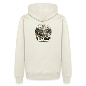 Pack Light Live Big | Hiking Design - Männer Premium Bio Hoodie - Naturweiß - Hinten - Nico (187cm)