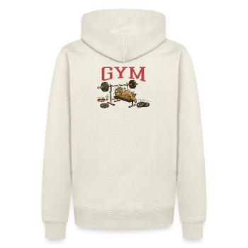 T-Rex Bankdrücken Gym Dinosaurier Humor - Männer Premium Bio Hoodie - Naturweiß - Hinten - Nico (187cm)