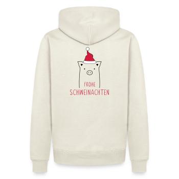 Joyeux Noël je Schweinachten truie de cochon - Sweat à capuche Premium bio Homme - blanc cassé - Dos - Nico (187cm)