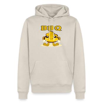 BARBECUE KAWAII - SAUCE MOUTARDE BARBECUE - DESSIN ANIMÉ - Sweat à capuche Premium bio Homme - beige - Devant - Thijin (182cm) & Selfina (174cm)