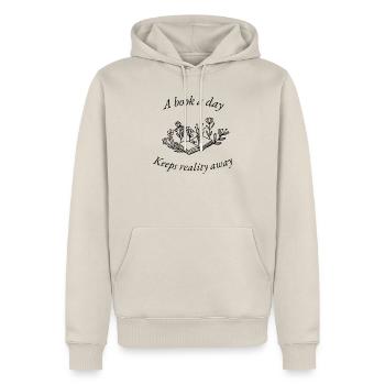 Ein Buch am Tag hält die Realität fern - Männer Premium Bio Hoodie - Beige - Vorne - Thijin (182cm)