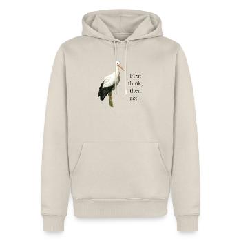 Storch First think, then act! - Männer Premium Bio Hoodie - Beige - Vorne - Thijin (182cm)