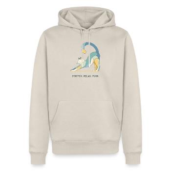 Stretch. Relax. Purr. – Katze - Männer Premium Bio Hoodie - Beige - Vorne - Thijin (182cm)