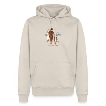 Geerbte Wellen. Vater und Sohn Surfer - Männer Premium Bio Hoodie - Beige - Vorne - Thijin (182cm)