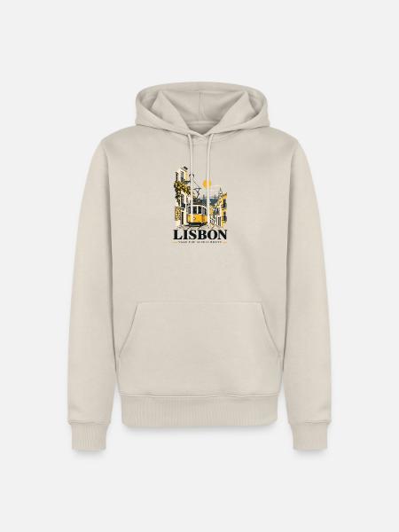 Lissabon Straßenbahn Flair - Männer Premium Bio Hoodie - Beige
