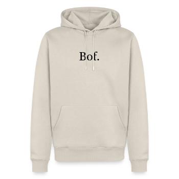 T-shirt “Bof.” – humour français minimaliste - Sweat à capuche Premium bio Homme - beige - Devant - Thijin (182cm) & Selfina (174cm)