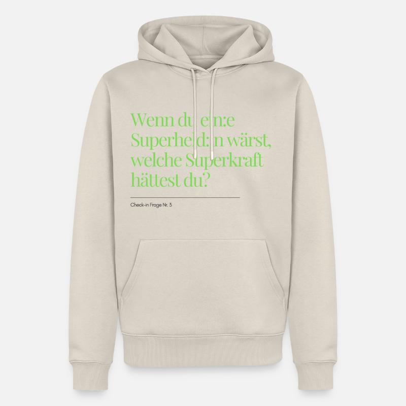 Question n° 3 sur l’enregistrement - Sweat à capuche Premium bio Homme - beige