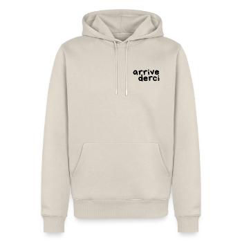 arrivederci - Männer Premium Bio Hoodie - Beige - Vorne - Thijin (182cm) & Selfina (174cm)