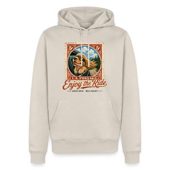 Enjoy the Ride – Vintage Hunde Roadtrip Design - Männer Premium Bio Hoodie - Beige - Vorne - Thijin (182cm)
