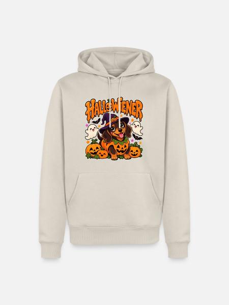 Hallowiener Dackel Halloween - Männer Premium Bio Hoodie - Beige