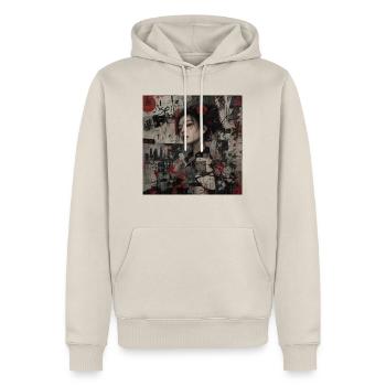 Japanische Kunst Collage Street Art Motiv - Männer Premium Bio Hoodie - Beige - Vorne - Thijin (182cm) & Selfina (174cm)